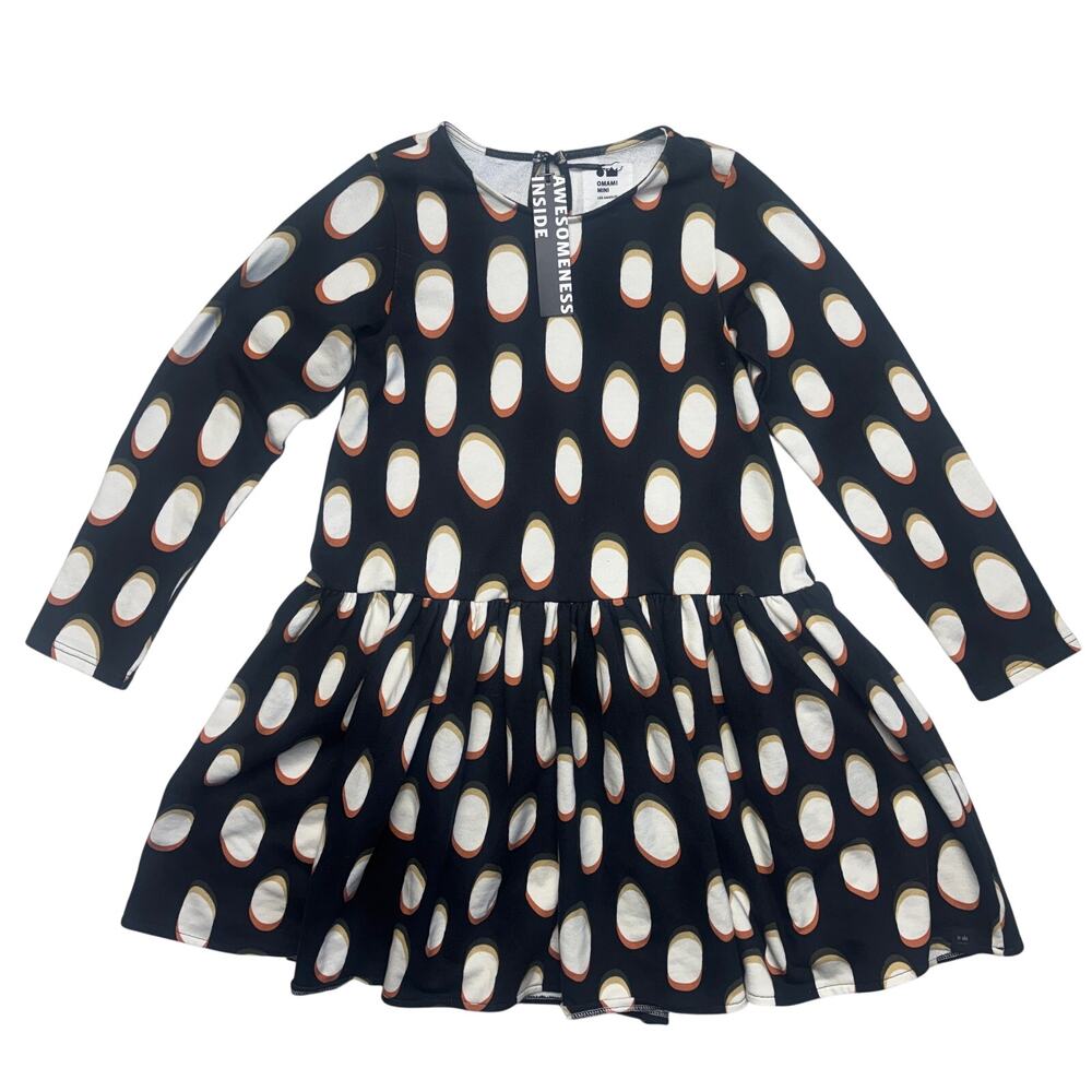 Omamimini Dress 12 Years Old Black Drop Waist Long Sleeve Terry Polka Dots NWT